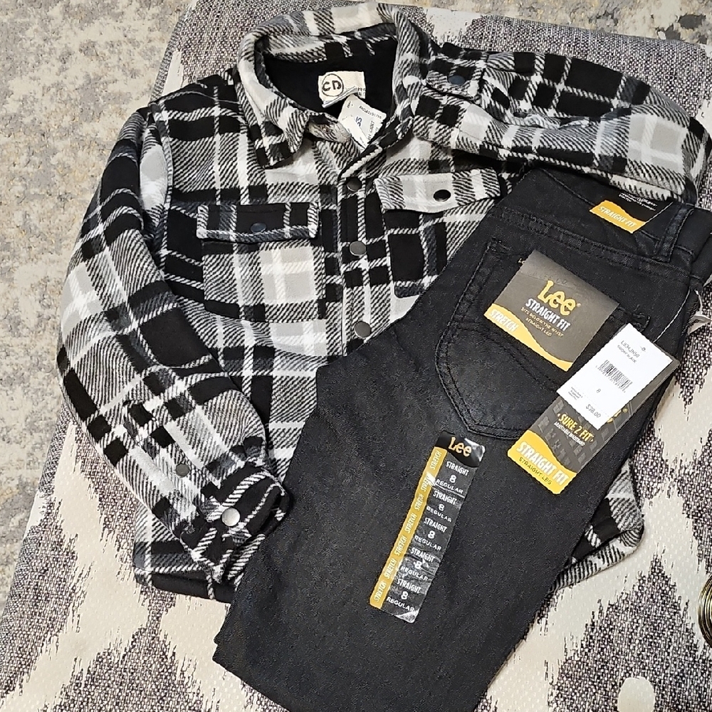 Lee Black and White Checkered Shirt with Black Jeans